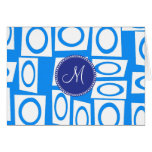 Monogram Initial Blue White Circle Square Pattern Card
