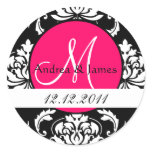 Monogram Initial Damask Hot Pink Wedding Seal stickers