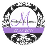 Monogram Initial Damask Purple Wedding Seal stickers
