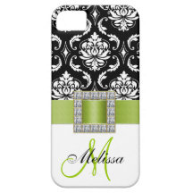 Monogram Initial Green Black Damask iPhone 5 Case