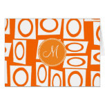 Monogram Initial Orange Fun Circle Square Pattern Greeting Cards