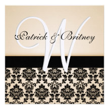 Monogram Ivory  & Black Damask Wedding Invitations