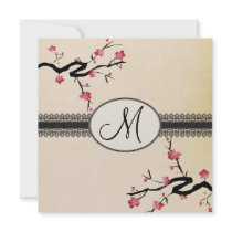 monogram japanese cherry blossom wedding announcement