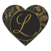 Monogram L Gold and Black Damask Wedding Seal Stickers