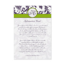 Monogram Lapis Purple Damask Information Card