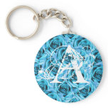 Monogram Letter A Ice Blue Roses Keychain