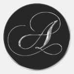 Monogram Letter A Sliver On Black Wedding Seal Sticker