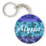 Monogram Letter A Tri Colour Blue Roses Keychain