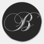 Monogram Letter B Sliver On Black Wedding Seal Stickers