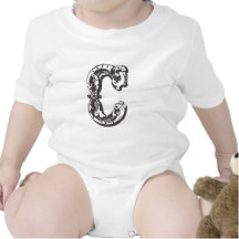 Monogram Letter C in Black Baby Bodysuits