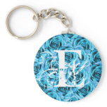 Monogram Letter E Ice Blue Roses Keychain