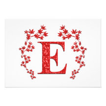 Monogram Letter E Red Leaves Invites