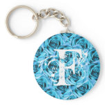 Monogram Letter F Ice Blue Roses Keychain