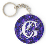 Monogram Letter G Blue Roses Keychain