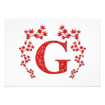 Monogram Letter G Red Leaves Custom Invitations