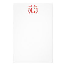 Monogram Letter G Red Leaves Stationery