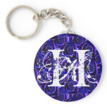Monogram Letter H Blue Roses Keychain