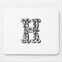 Monogram Letter H in Black Mouse Pad