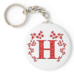 Monogram Letter H Red Leaves keychains