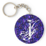 Monogram Letter J Blue Roses Keychain