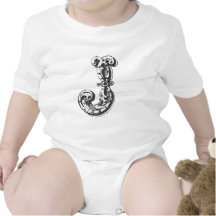 Monogram Letter J in Black Baby Bodysuits