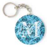Monogram Letter M Ice Blue Roses Keychain