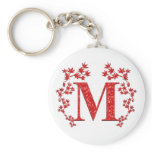 Monogram Letter M Red Leaves keychains