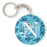 Monogram Letter N Ice Blue Roses Keychain