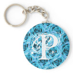Monogram Letter P Ice Blue Roses Keychain