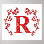 Monogram Letter R Red Leaves posters