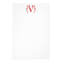 Monogram Letter V Red Leaves Personalized Stationery