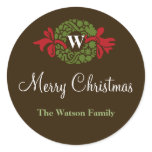 Monogram letter wreath Christmas holiday gift tag stickers