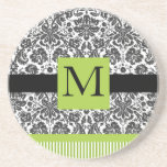 monogram lime damask drink coasters