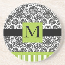 monogram lime damask drink coasters