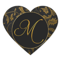 Monogram M Gold and Black Damask Wedding Seal Sticker