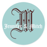 Monogram M Wedding Aqua & Espresso Favour Seal stickers
