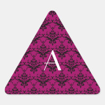 Monogram Magenta pink damask Sticker