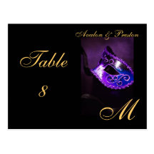 Monogram Masquerade Mask Purple Table Placecard Post Card