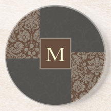 monogram mocha damask beverage coasters