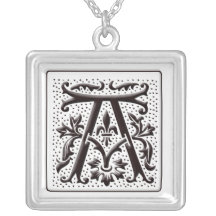 Monogram Necklace with floral and dots - Letter A