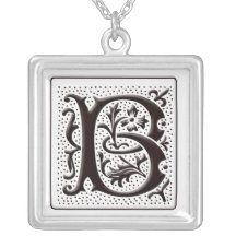 Monogram Necklace with floral and dots - Letter B