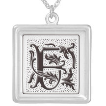 Monogram Necklace with floral and dots - Letter F