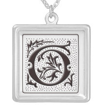 Monogram Necklace with floral and dots - Letter G