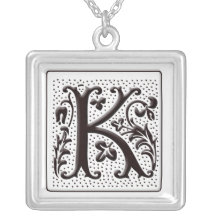 Monogram Necklace with floral and dots - Letter K