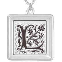 Monogram Necklace with floral and dots - Letter L