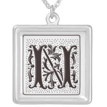 Monogram Necklace with floral and dots - Letter N