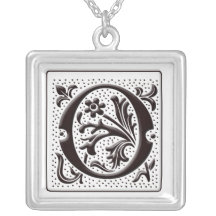 Monogram Necklace with floral and dots - Letter O