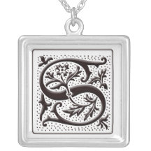 Monogram Necklace with floral and dots - Letter S