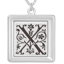 Monogram Necklace with floral and dots - Letter X
