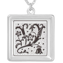 Monogram Necklace with floral and dots - Letter y